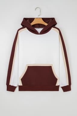 image-Coffee Color Block Patchwork Athleisure Hooded Sweatshirt