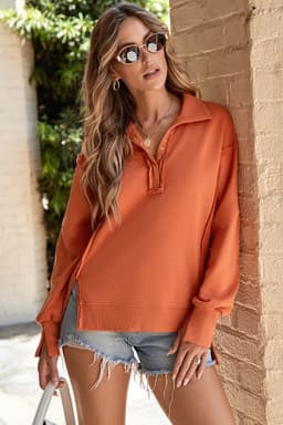 image-Light Blue Collared Baggy Sweatshirt with Slits