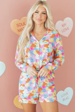 image-Pink Valentines Candy Heart Pajama Set 2pc
