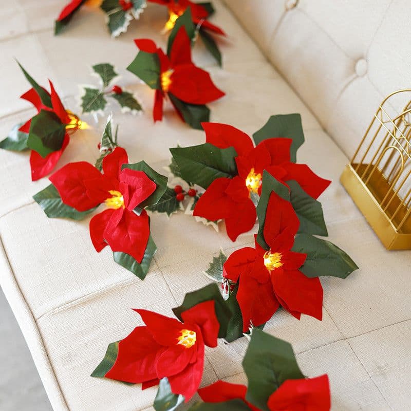 image-Led First Grade Christmas Lights With Red Flowers And Red Fruits For Home Decor
