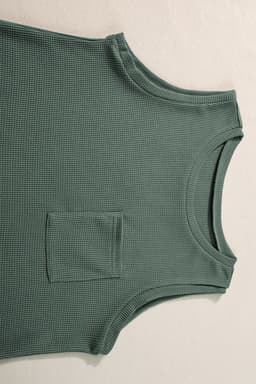 image-Mist Green Waffle Knit Tank & Shorts Set with Patched Pockets & Drawstring