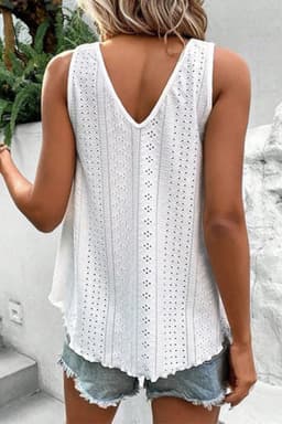 image-White Lace Crochet Tank Top V Neck Loose Fit