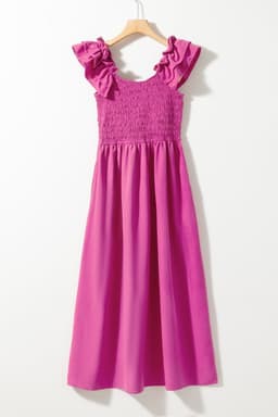 image-Rose Red Maxi Dress - Ruffled Straps, Smocked Ruched, Sizes S-XL