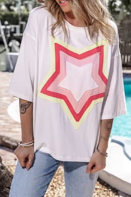 image-Moonlight Jade Colorblock Star Patched Half Sleeve Tee