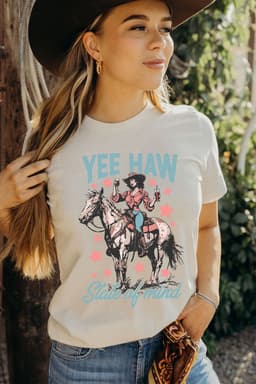 image-YEE HAW State of Mind Cowgirl Graphic Western Tee - White