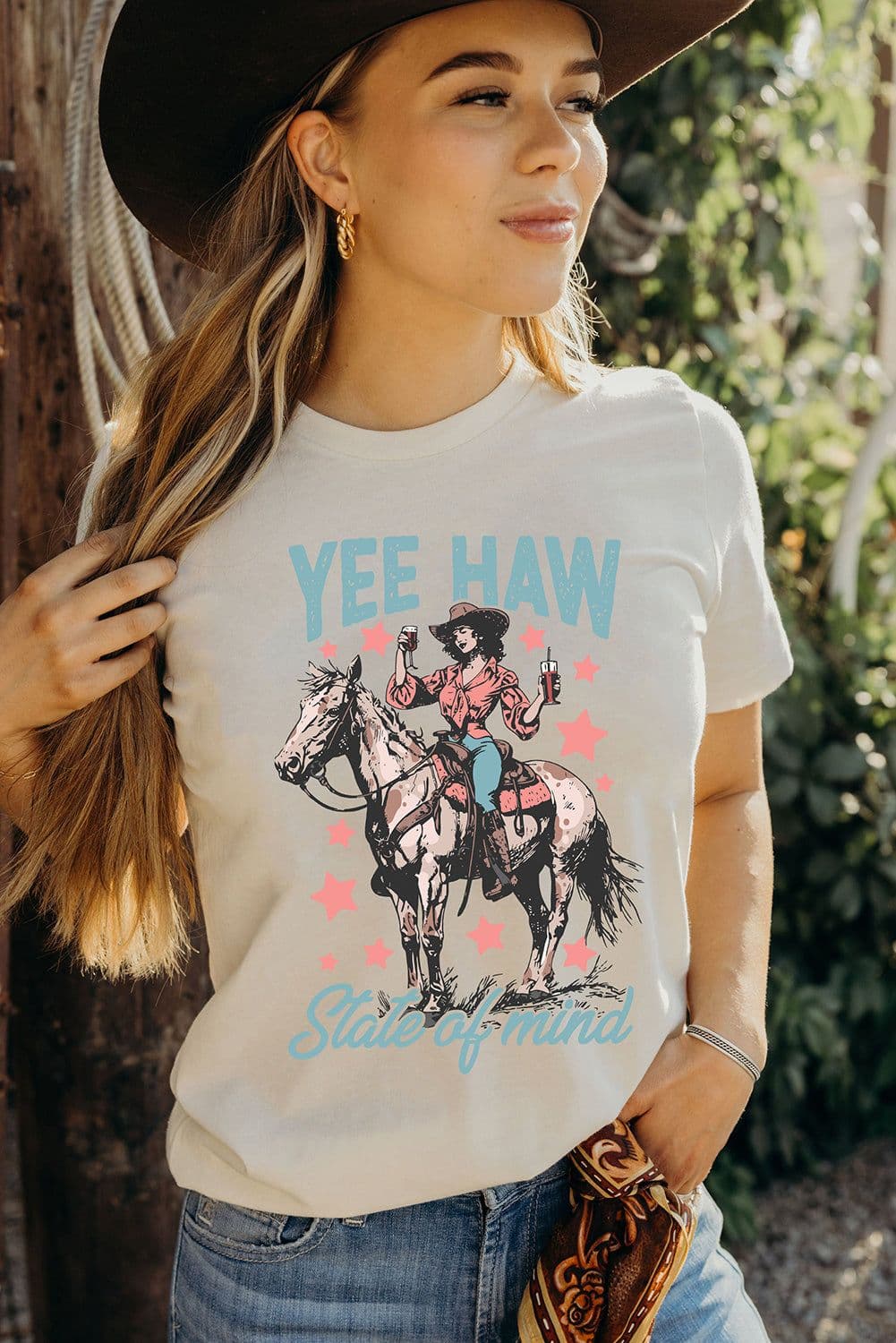 image-YEE HAW State of Mind Cowgirl Graphic Western Tee - White
