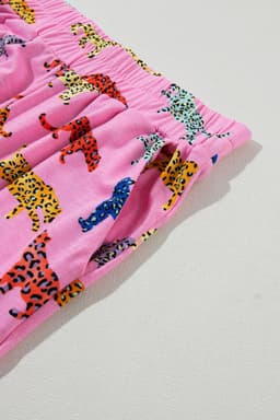 image-Pink Cheetah Print Pajama Set - Button-Up Shirt & Pants