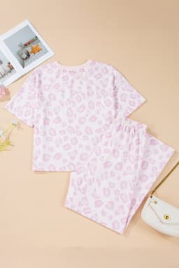 image-Pink Leopard Two Piece Top and Pants Set