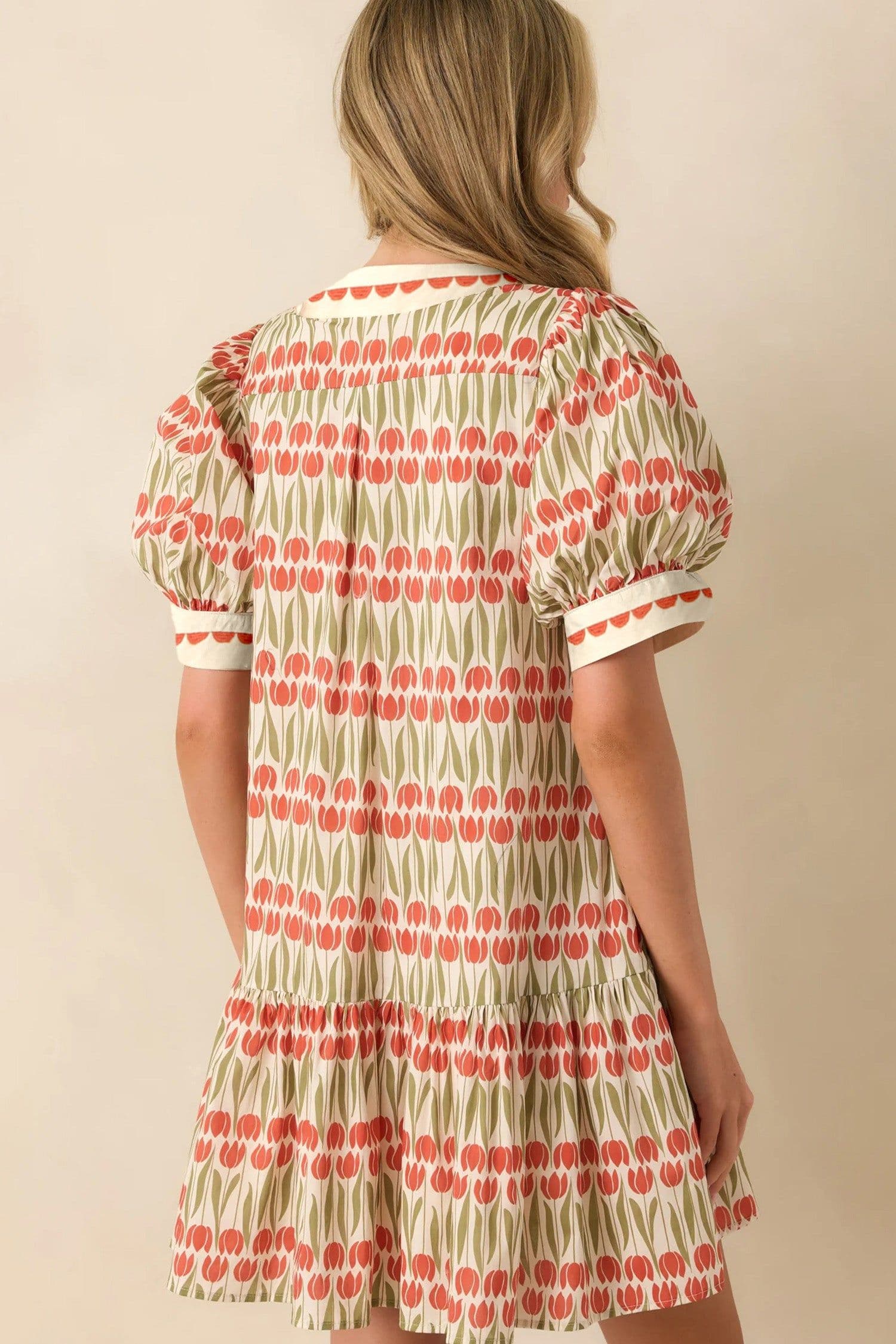 image-White Tulip Floral Cotton Puff Sleeve Mini Dress