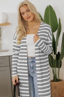 image-Black Stripe Open Front Duster Cardigan