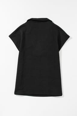 image-White Textured V Neck Collared Short Sleeve Top