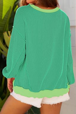 image-Bright Green Twisted Rib St Patricks Day Sequin Patch Graphic Long Sleeve Top