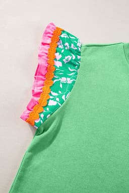 image-Contrast Ricrac Floral Sleeve Top - White (57 characters)