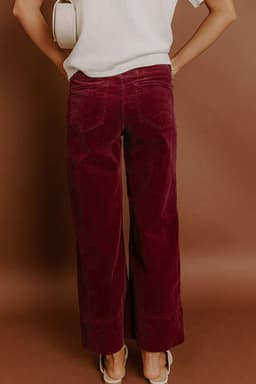 image-Burgundy Corduroy High Waist Wide Leg Pants