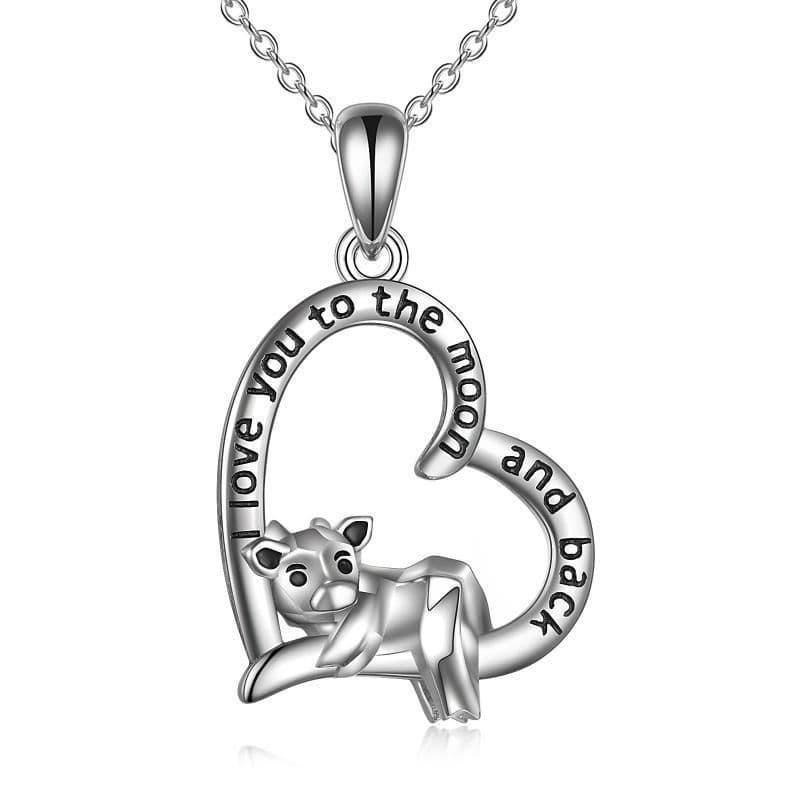 image-Sterling Silver Cow Heart Pendant Necklace for Women I Love You To The Moon And Back