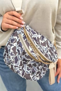 image-White Camouflage Crossbody Bag Gold Chain Strap