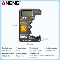 image-ANENG BT189 Button Cell Battery Tester 9V N D C AA AAA Universal Household LCD Display Battery Tester Power Bank Detectors Tools