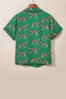 image-Green Cheetah Print Pajama Set - Short Sleeve Shirt & Pants