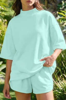 image-Yellow Cream Mock Neck Tee & Shorts 2pc Set