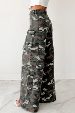image-Green Camo Cargo Wide Leg Pants