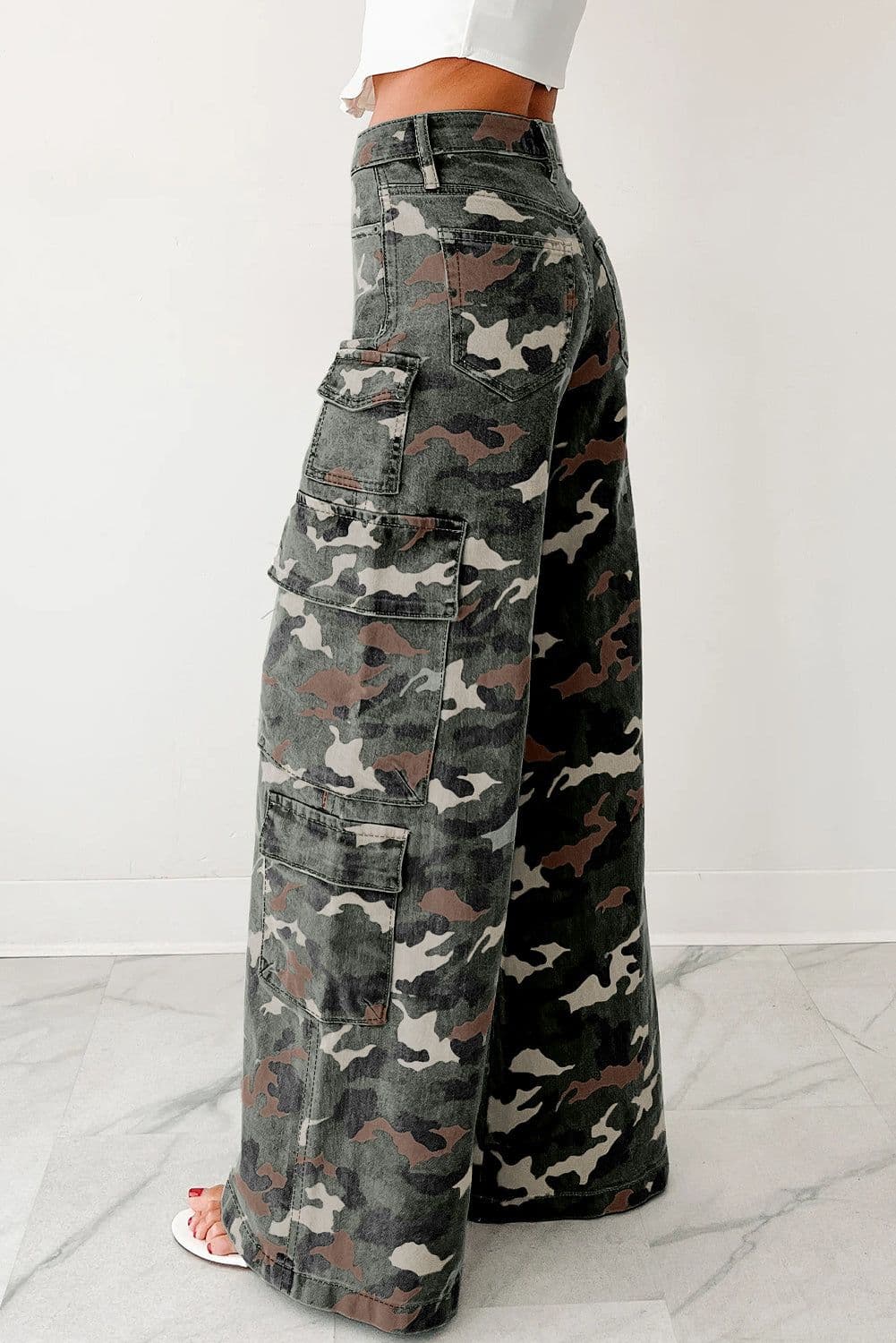 image-Green Camo Cargo Wide Leg Pants