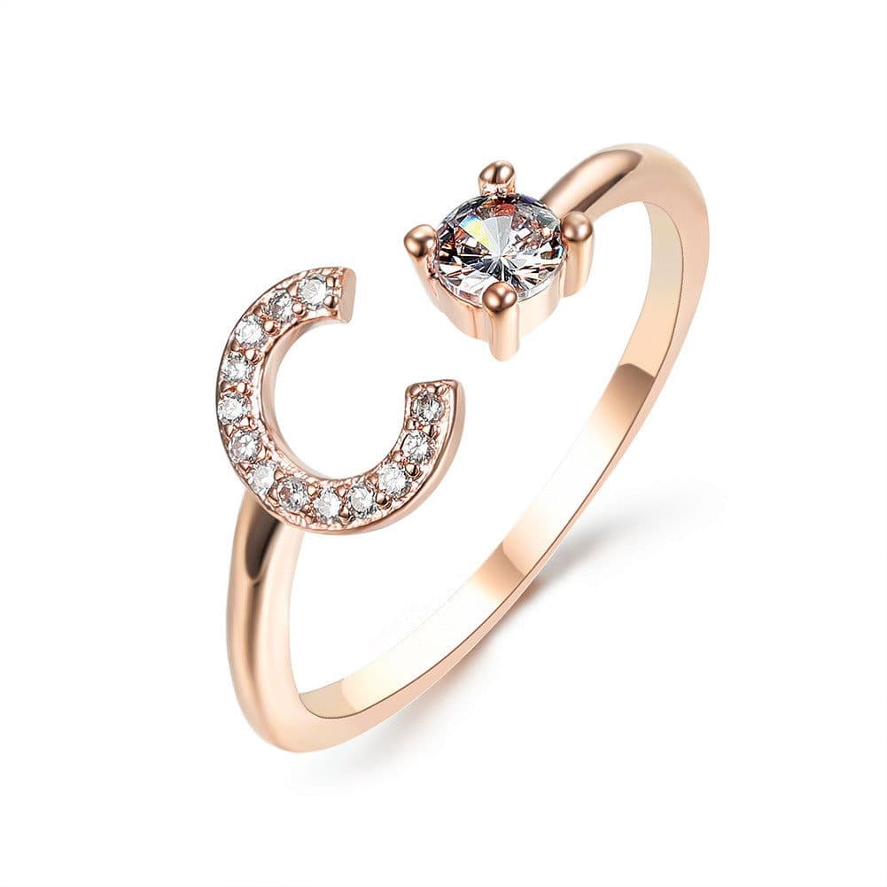 image-New Design Adjustable 26 Initial Letter Ring Fashion Jewelry For Women Simple Elegant Jewelry