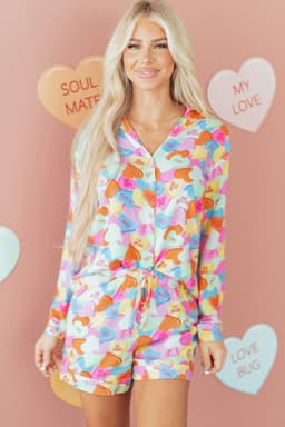 image-Pink Valentines Candy Heart Pajama Set 2pc