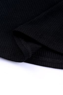 image-Dotty Mesh Ruffle Sleeve Ribbed Knit Top - Black