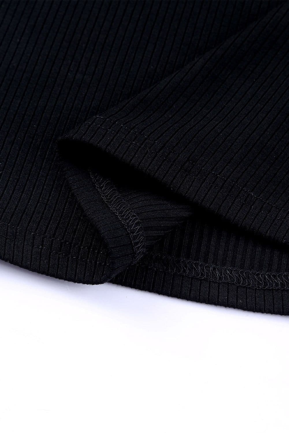 image-Dotty Mesh Ruffle Sleeve Ribbed Knit Top - Black
