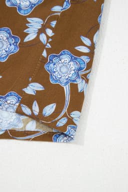 image-Brown Floral Print Ruffled Detail Shirt Collar Button Down Long Sleeve Dress