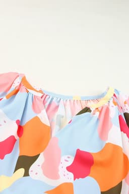 image-Multicolor Floral Print V Neck Half Sleeve Blouse
