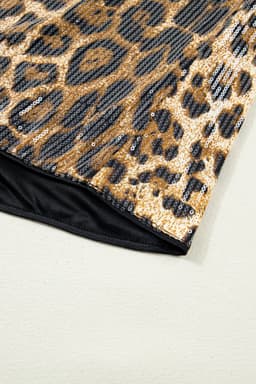 image-Brown Sequin Leopard Pattern Short Sleeve Top