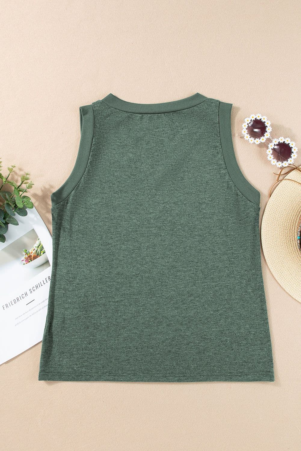 image-Mist Green Ribbed V Neck Tank