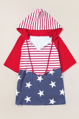image-Fiery Red Stars and Stripes Drawstring Hooded T-Shirt