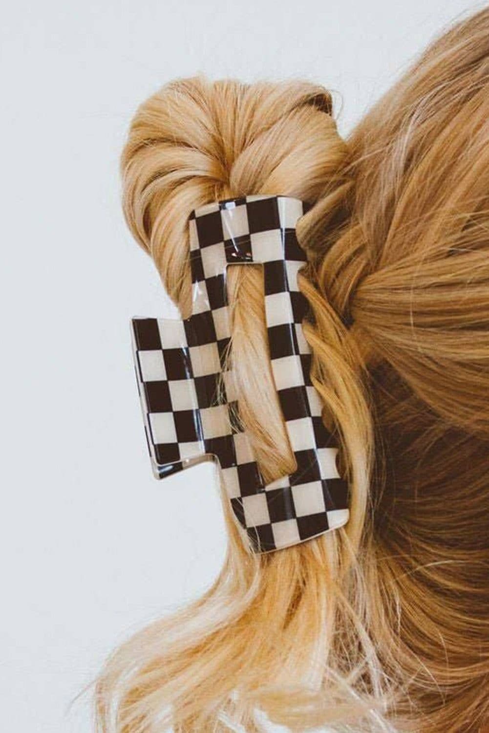 image-Black Checkered Hollow Out Hair Clip - Large Acrylic
