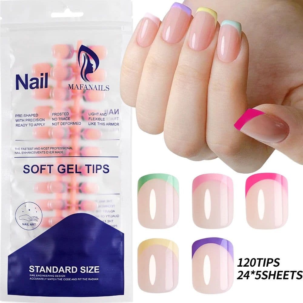 image-240/120Pcs Colorful French Short Square False Nails Full Cover Fake Nail Tip Extension Acrylic Wearable Ballerina Press on Nails