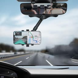 image-Rotatable Retractable Rearview Mirror Phone Holder For Car