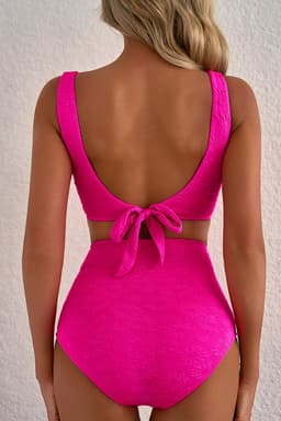 image-Rose Red Gold Shell Decor Wire-free Knotted 2pcs Bikini Swimsuit