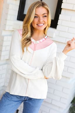 image-White Rainbow Stripe Color Block V Neck Long Sleeve Top
