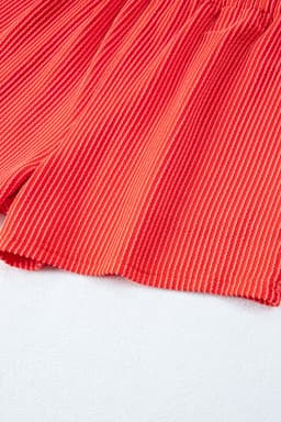 image-Orange Ribbed Textured Knit Loose Fit Tee and Shorts Set