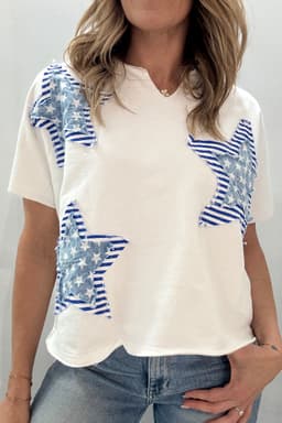 image-Sky Blue Patriot Star Patched Notched Neck Mineral Wash Tee