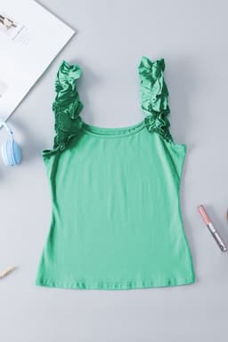 image-Black Ruffled Wide Straps Slim Tank Top