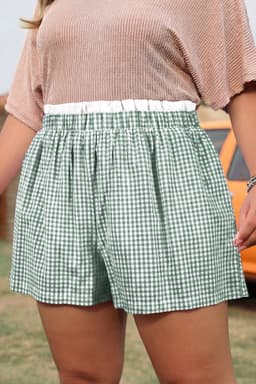 image-Red Contrast Trim Plaid Print Plus Size Shorts