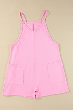 image-Pink Sleeveless V Neck Jersey Romper with Pockets