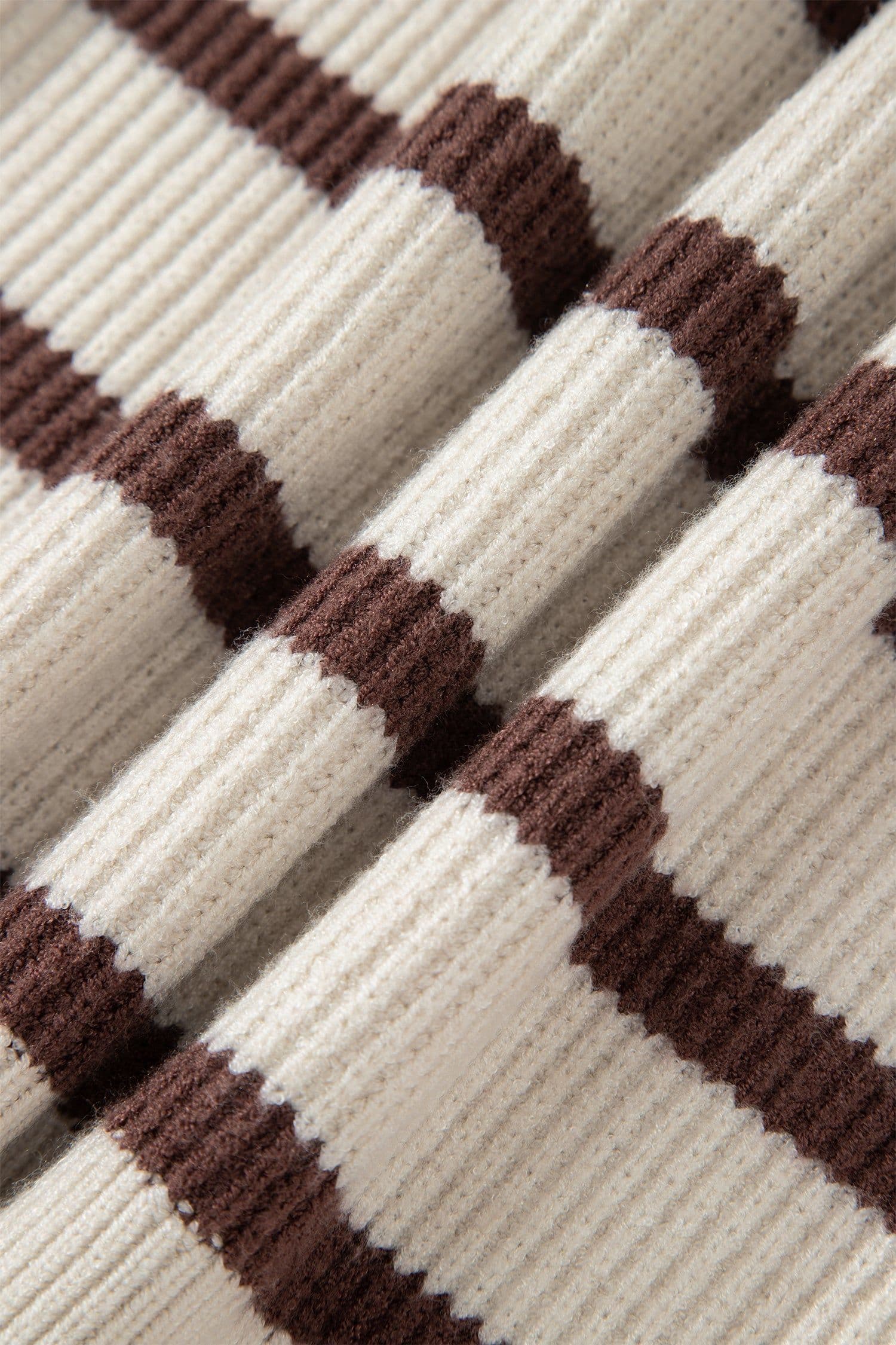image-Brown Stripe Ribbed Henley Drop Shoulder Slouchy Sweater