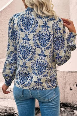 image-Sky Blue Bohemian Bishop Sleeve Lace Shirt