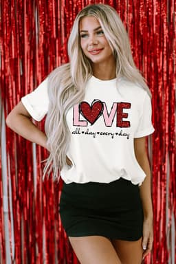 image-White Valentine LOVE Heart Graphic Tee