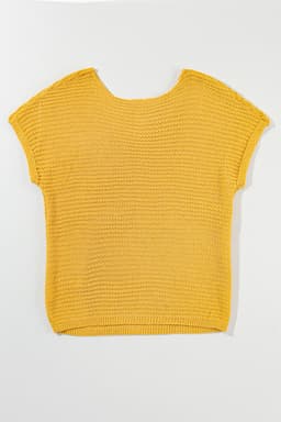 image-Pink Solid Loose Knit Short Dolman Sleeve Sweater