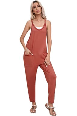 image-Black Harem Pants Jumpsuit V Neck Sleeveless Side Pockets Fashion Jumpsuit