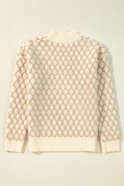 image-Oatmeal Diamond Knit Drop Shoulder Loose Sweater